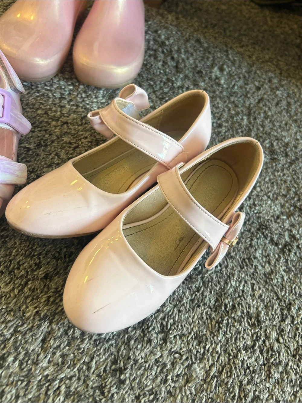 3 pairs girls shoes. Sandals size 11, heels and boots size 12